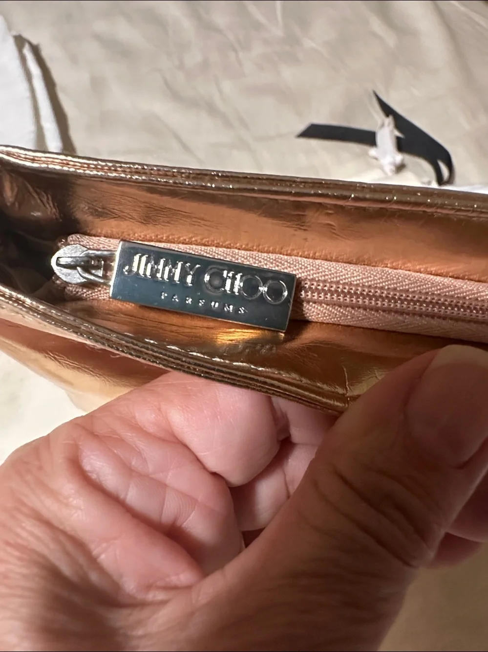 Jimmy Choo Parfums Metallic Rose Gold Cosmetic Pouch